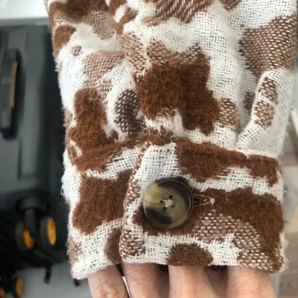 Sonoma Goods for Life Cropped Brown Cow Print Jacquard Bomber Jacket Sz M - Picture 7 of 16